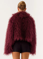 Virginia Cropped Faux Fur Jacket - Maroon
