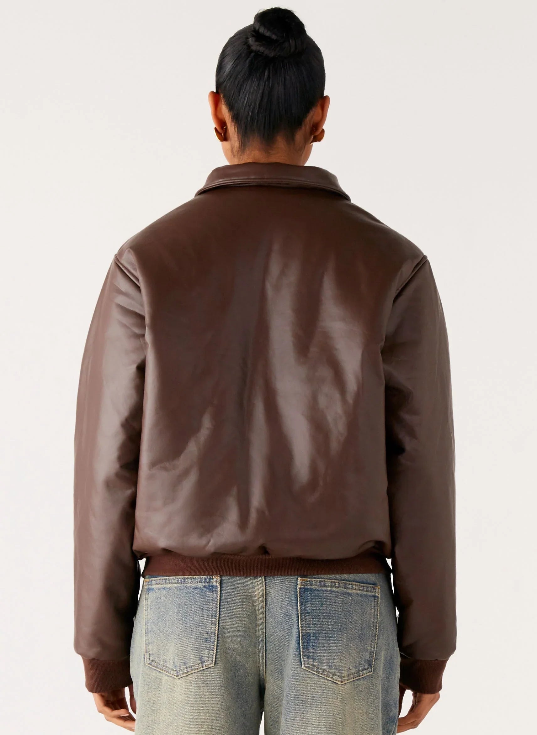 Outlands Faux Leather Bomber Jacket - Chocolate